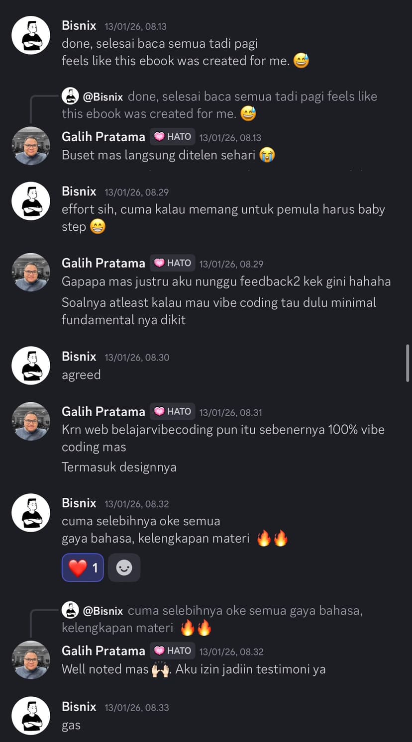 Testimoni pembeli ebook Vibe Coding 2