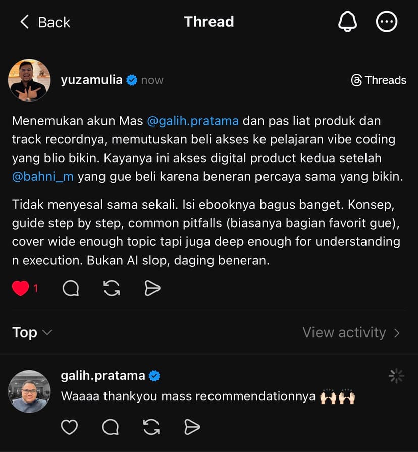 Testimoni pembeli ebook Vibe Coding 1